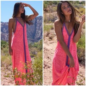 Pitusa Inca Embroidered Sun Maxi Dress in Hot Pink